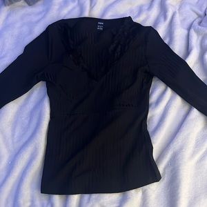 Black, Shein, blouse with lace wrist and neckline